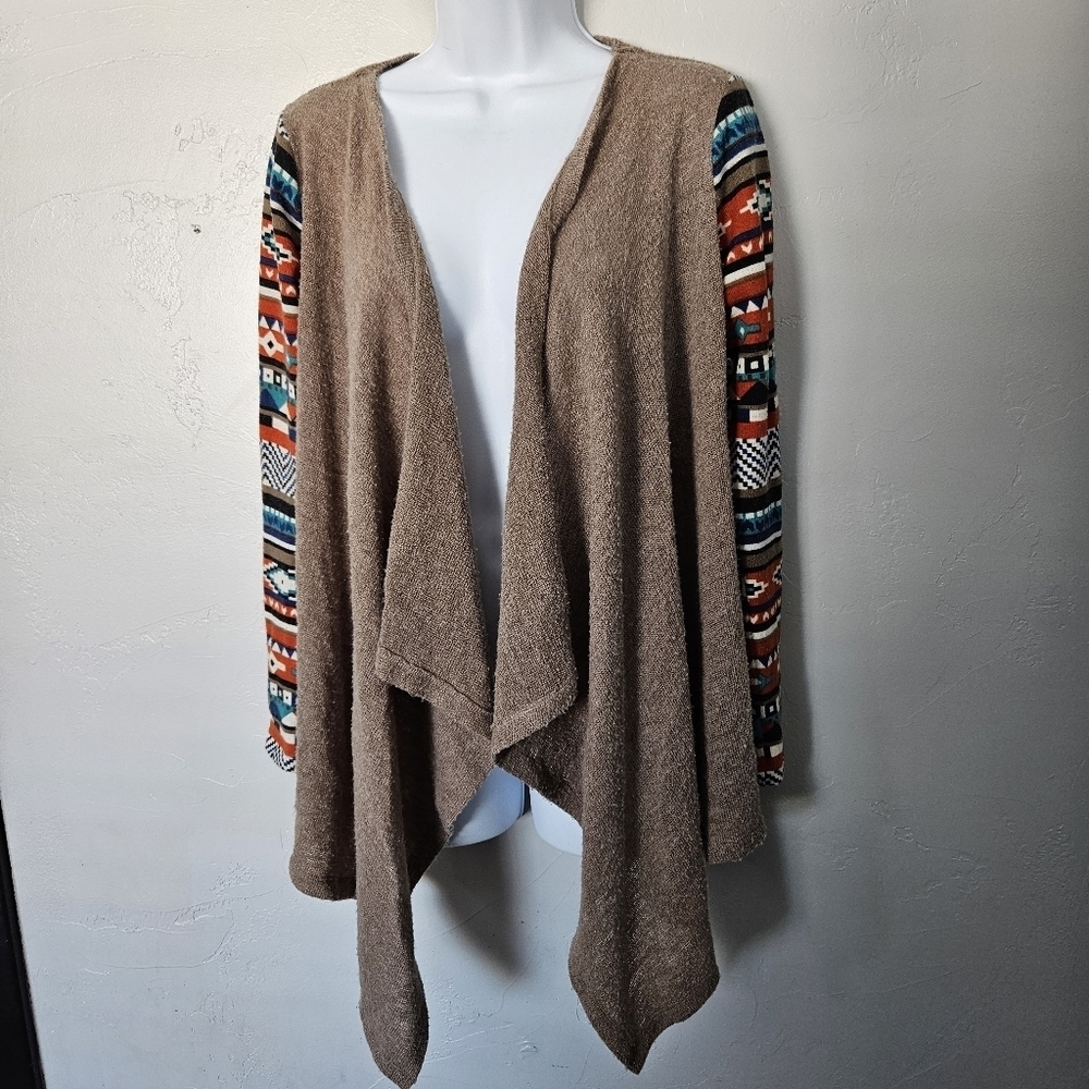 Flying Tomato Women's Small Taupe Draped Cardigan Aztec Sleeve Boho Sweater Top